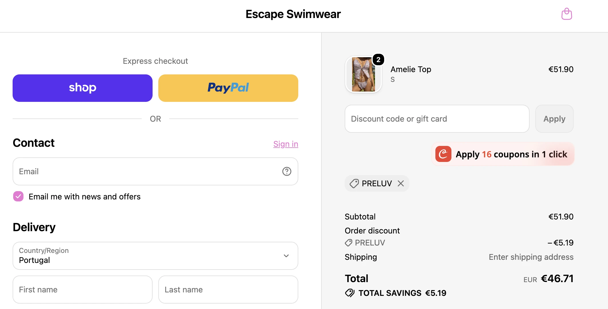 Use Discount Code PRELUV for 10% OFF Sitewide at escapeswimwear.com